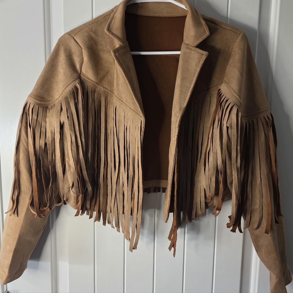 Tan Fringe Soft Sueded Jacket - Stylish Western-Inspired Coat NWOT ❤️ - Picture 3 of 5
